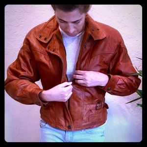 80s Vintage Leather Boho BomberJacket